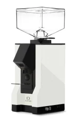 Eureka Mignon Silenzio 15BL espresso grinder in white with a timer-stopwatch feature for precise dosing of ground coffee.