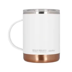 Biely termohrnček Asobu Ultimate Coffee Mug s objemom 360 ml a dvojstennou izoláciou, ideálny na cesty.