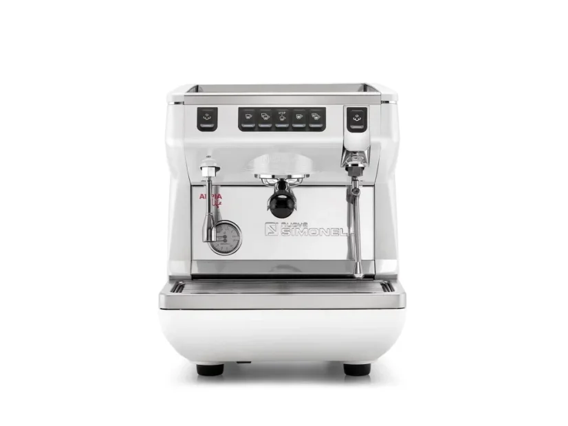 Máquina de café profesional de palanca Nuova Simonelli Appia Life 1GR en color blanco, sin molino para café en grano.