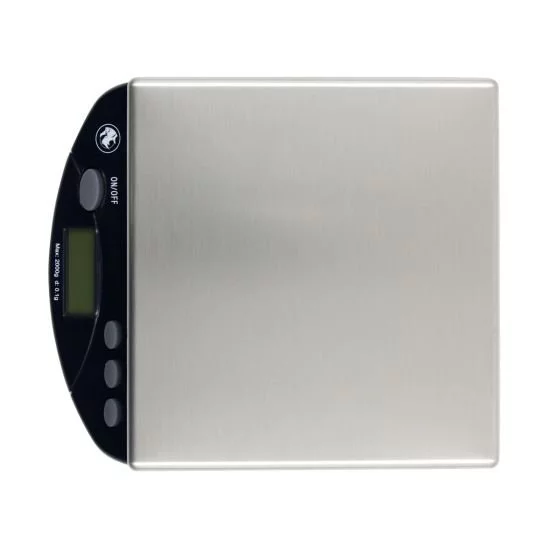 Digitale Waage von Rhinowares Coffee Gear Bench für Espressomaschinen mit Aufnahmen der Ablagefläche.