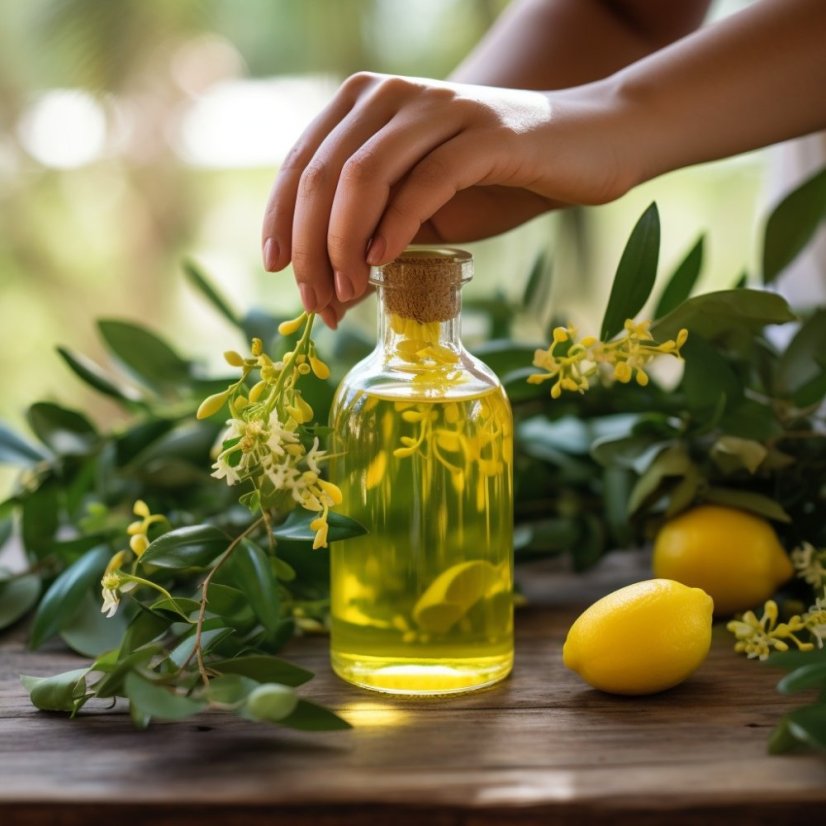 Sklenená fľaštička s 10 ml 100% prírodného esenciálneho oleja citrónový eukalyptus od značky Pěstík, známa pre svoje energizujúce účinky.
