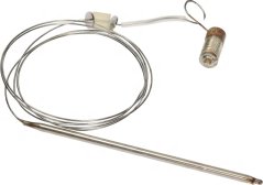 Sensor mat engem Messing-Gewëndeenn, enger laanger opgerollter Kabel mat enger Plastikklammer an enger riichter Edelstolsond. Sensor mat engem Messing-Gewëndeenn, enger laanger opgerollter Kabel mat enger Plastikklammer an enger riichter Edelstolsond.