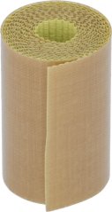 Opgerullt beige Teflonband (Héicht 50 mm) mat engem dënnen giel-gréngen Kär. Opgerullt beige Teflonband (Héicht 50 mm) mat engem dënnen giel-gréngen Kär.