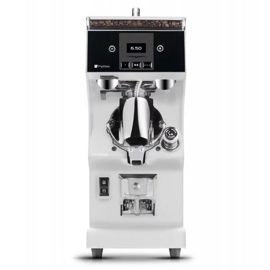 Wäissen Espressomillen Victoria Arduino Mythos MYONE mat Timer-Funktioun.