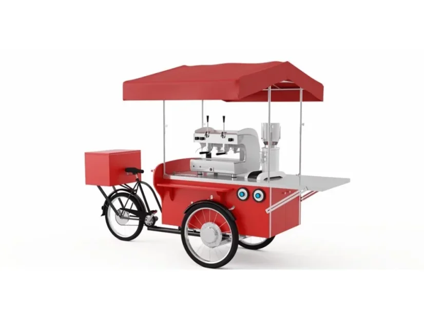 Fahrendes Kaffeehaus auf Rädern – rotes Kaffeefahrrad