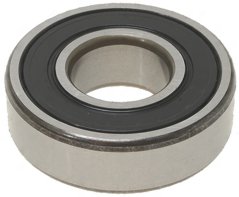 Kugellager mat schwaarzer Gummidichtung op béiden Säiten an engem poléierte baussenzegen Ring.