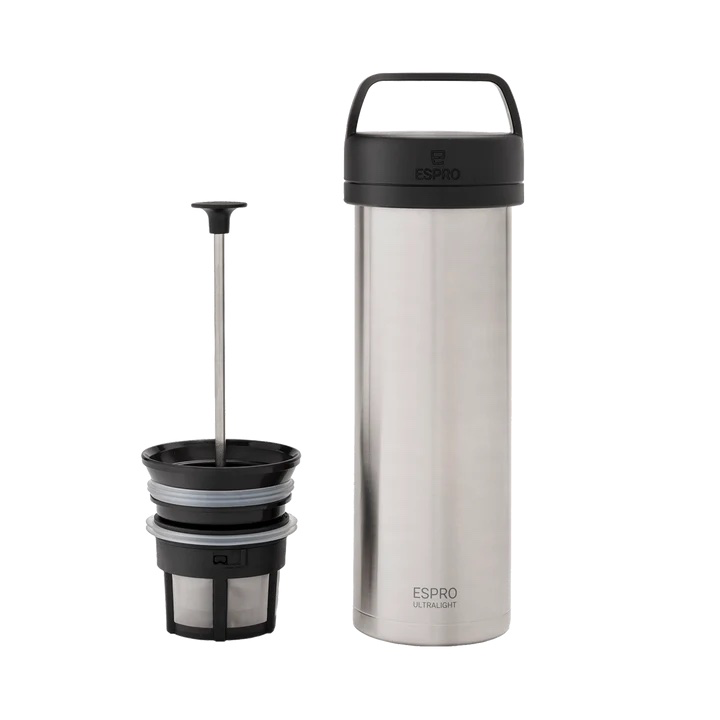 Espro Ultra Light Coffee Press in silver with a volume of 450 ml.