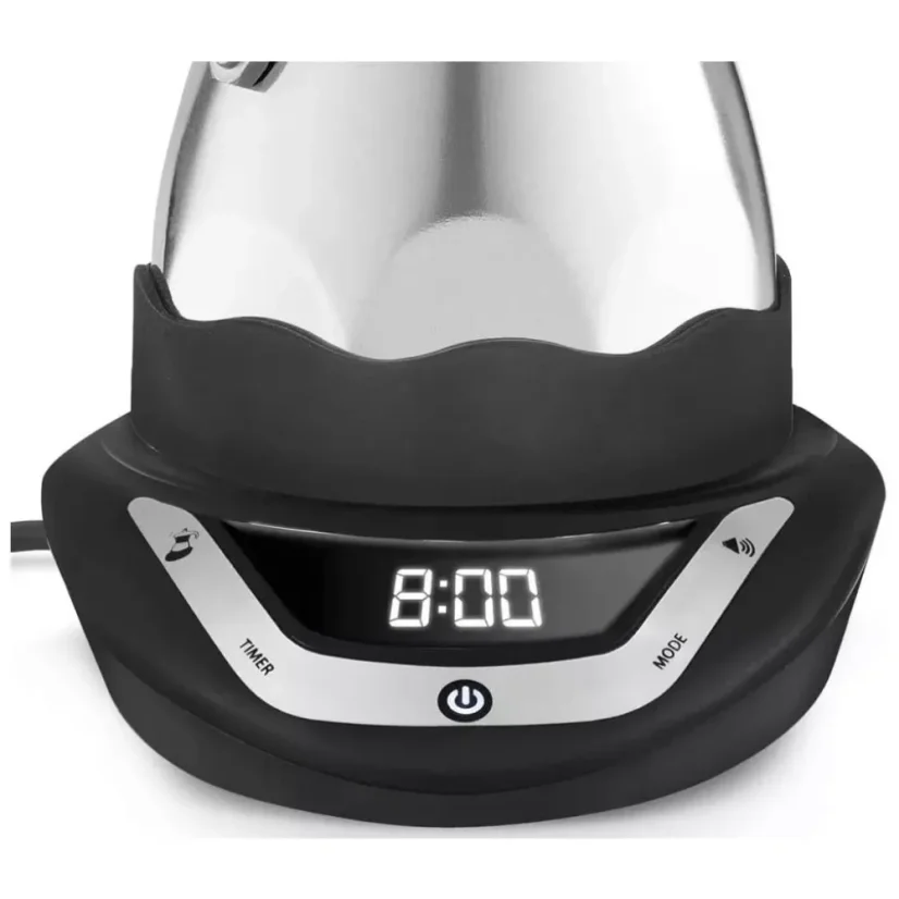 The Bialetti Moka Timer 3 cups is a stylish coffee maker in elegant silver, allowing you to easily prepare delicious coffee.