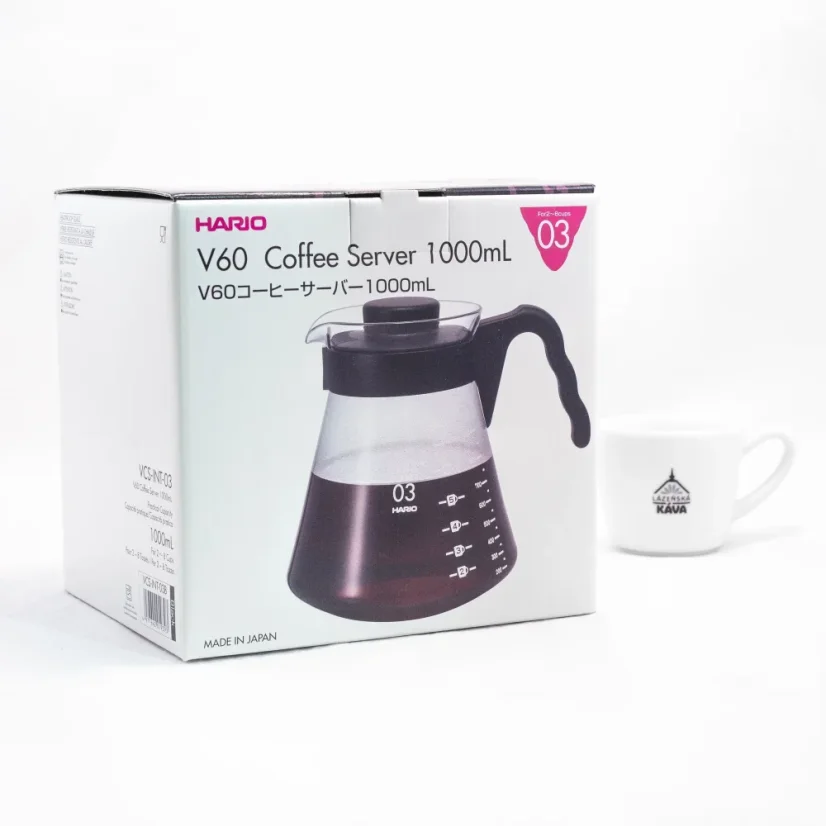 Sklenená kanvica na kávu Hario Coffee Server V60-03 s objemom 1000 ml v priehľadnom prevedení.
