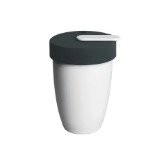 Ceramic thermo mug in white with a grey lid from Loveramics, Nomad white, 250ml capacity.