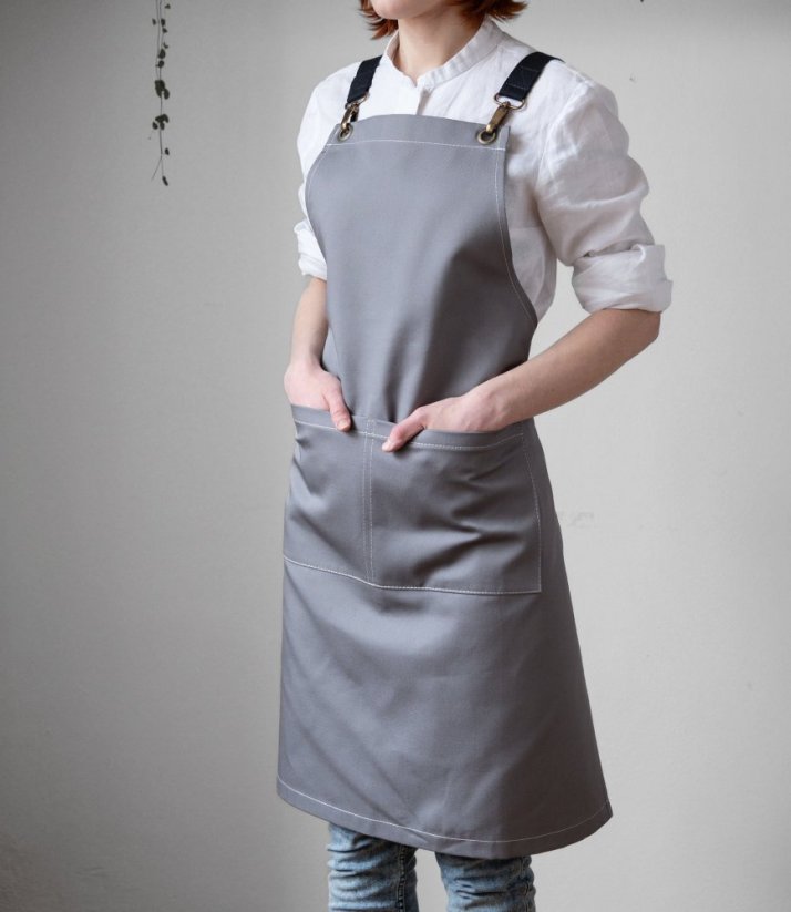 Barista apron with cotton straps grey