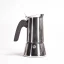 Vue latérale d'une cafetière moka New Venus pour 4 tasses avec poignée noire