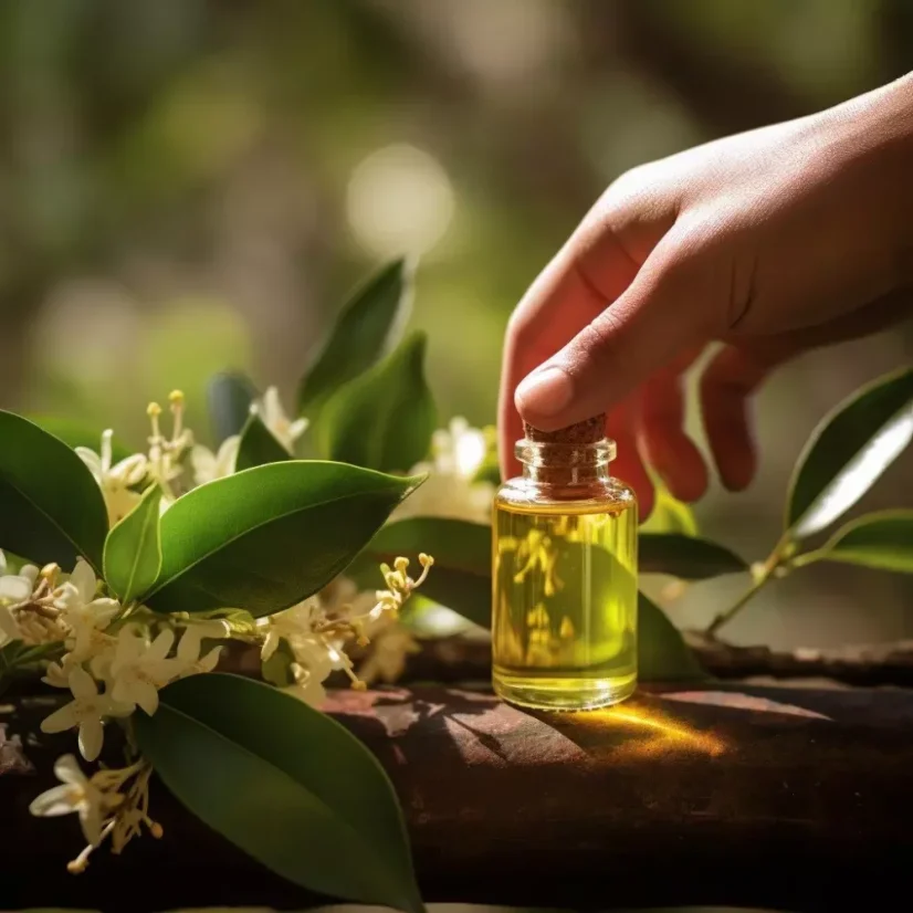 Glass bottle with 10 ml of 100% natural essential oil of Lemon myrtle, perfect for the summer season.