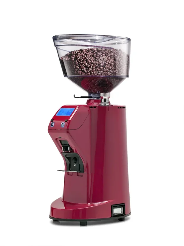 Espresso coffee grinder MDXS CORE in an attractive red color with a premium label.