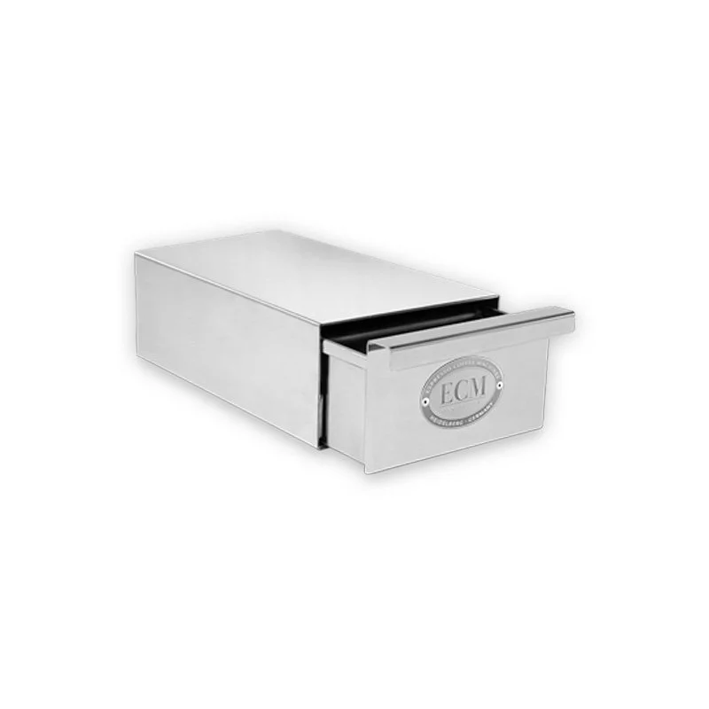 Stainless steel drawer used as a coffee knock box.