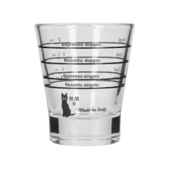 Set of six Motta espresso measures made of glass.