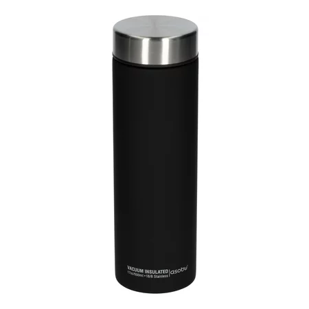 Silberner Asobu Le Baton Thermobecher mit einem Volumen von 500 ml, aus Edelstahl gefertigt, ideal für unterwegs.