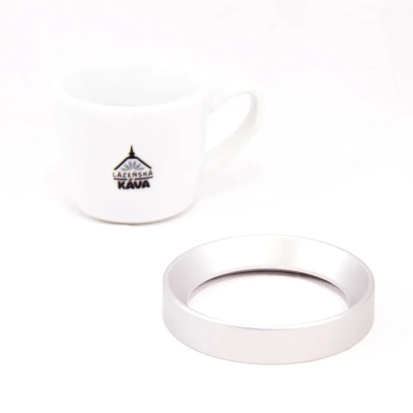 Srebrny lejek dozujący na kawę Barista Space Dosing Funnel 58 mm, idealny do precyzyjnego dozowania kawy bez strat.