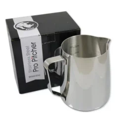 Rhinowares Pro stainless steel milk pitcher, 950 ml, with original packaging on a white background