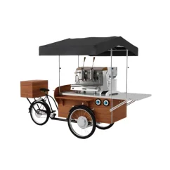 Mobile coffee cart on wheels – wooden coffee bike
