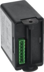 Niveaukontroller 230 V BRASILIA, schwaarze Plastikmodul mat engem grénge Schraufstecker an enger Montagebohrung uewen.