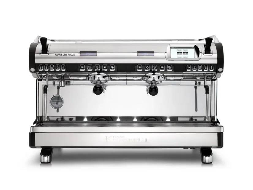 Profesionalní pákový kávovar Nuova Simonelli Aurelia Wave T3 2GR v černé barvě s LED osvětlením.