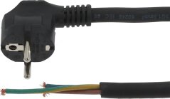 Schwaarzt Speisekabel mat engem Netzstecker um enger Säit a fräigeluechte Drot um anerer Schwaarzt Speisekabel mat engem Netzstecker um enger Säit a fräigeluechte Drot um anerer