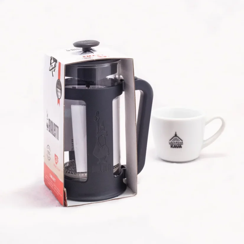 Čierny French press Bialetti Smart s objemom 350 ml, vyrobený zo skla.