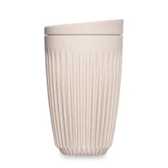 Termo vaso de viaje ecológico Huskee Natural de 350ml con tapa, ideal para mantener su café caliente.
