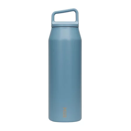 Bouteille isolante bleue MiiR Wide Mouth d'une capacité de 950 ml, idéale pour le voyage.