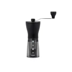 Ručný mlynček na kávu s čiernou násypkou na kávu