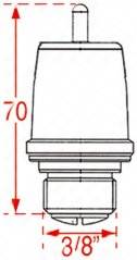 Ënnerdrockventil ø 3/8" M, technesch Zeechnung mat Héicht- a Gewënndiameter-Dimensiounen. Ënnerdrockventil ø 3/8" M, technesch Zeechnung mat Héicht- a Gewënndiameter-Dimensiounen.