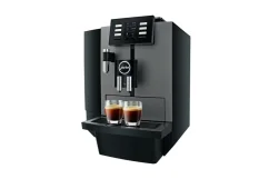 El cafetera automática profesional Jura X6 puede preparar dos bebidas a la vez. El cafetera automática profesional Jura X6 puede preparar dos bebidas a la vez.
