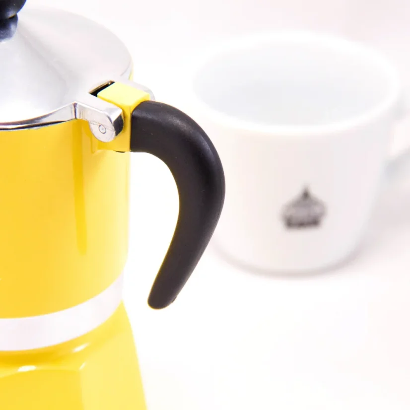 Yellow Bialetti Rainbow 3 moka pot with a capacity of 130 ml.