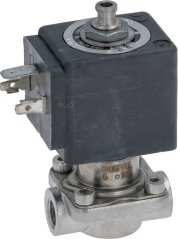 Dräi-Wege Spärrventil 1,5 mm, Edelstol 304, mat schwaarzer Spull an Edelstolkierper mat Gewandsstutz Dräi-Wege Spärrventil 1,5 mm, Edelstol 304, mat schwaarzer Spull an Edelstolkierper mat Gewandsstutz