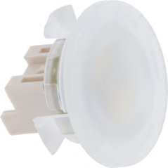 LED-Luucht Aurelia18 12V, mat wäissem duerchsiichtege Linsendeckel an engem Plastikstecker.