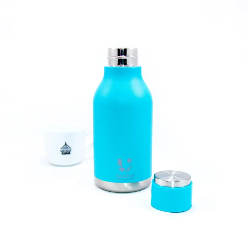 Turquoise Asobu Urban Water Bottle with a capacity of 460 ml, suitable for travel.