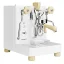 Machine à café à levier domestique en acier inoxydable au design élégant blanc. Machine à café à levier domestique en acier inoxydable au design élégant blanc.