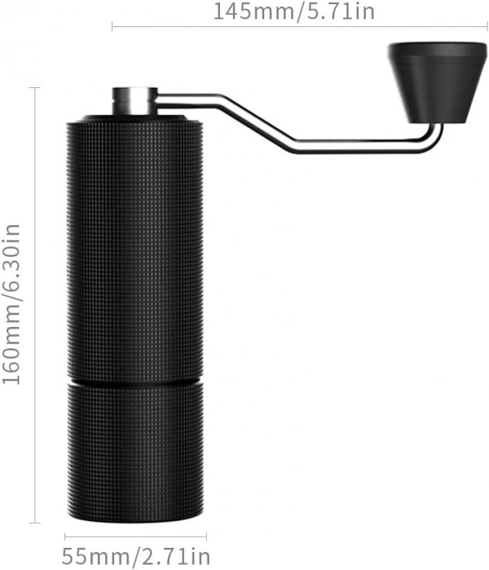 Timemore C3 coffee grinder and its dimensions.