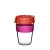 Keepcup coffee mug with a transparent plastic body and a red lid.