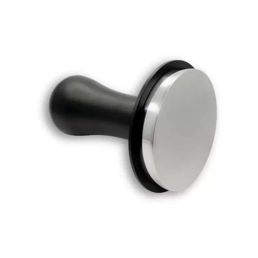Eureka flat tamper with pressure adjustment. Diameter 58.35 mm in black finish.