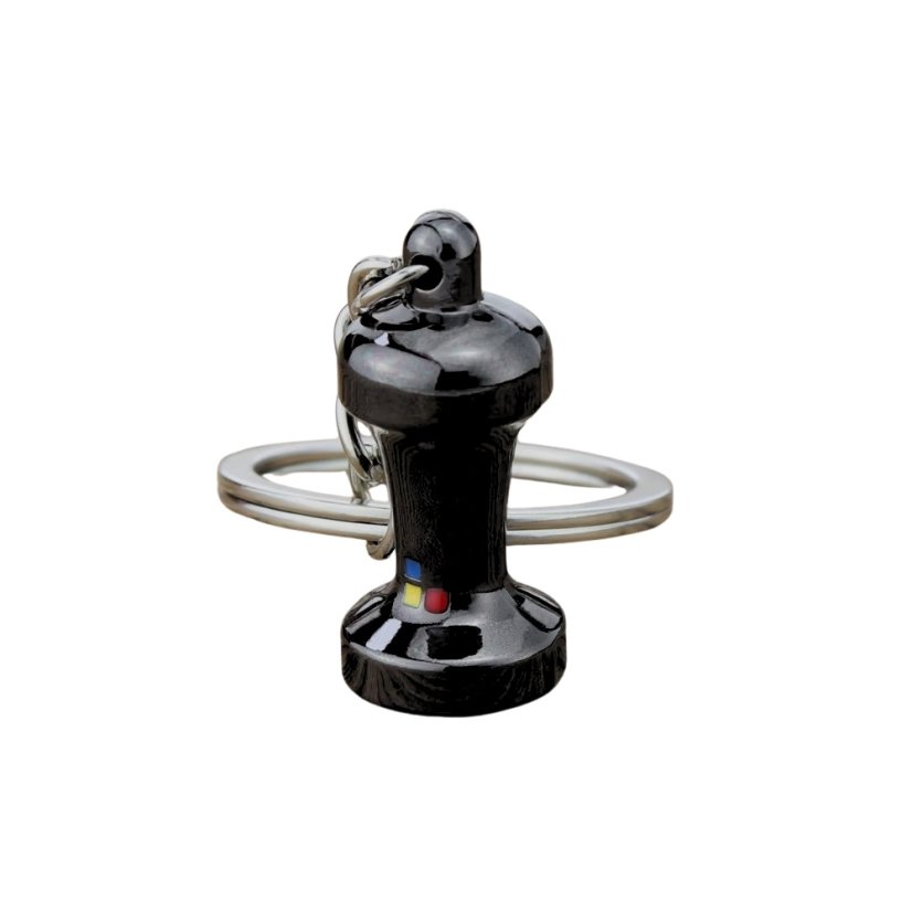 Schwarzer Tamper Schlüsselanhänger ist das ideale Geschenk für Kaffeeliebhaber und besticht durch seine elegante schwarze Farbe.