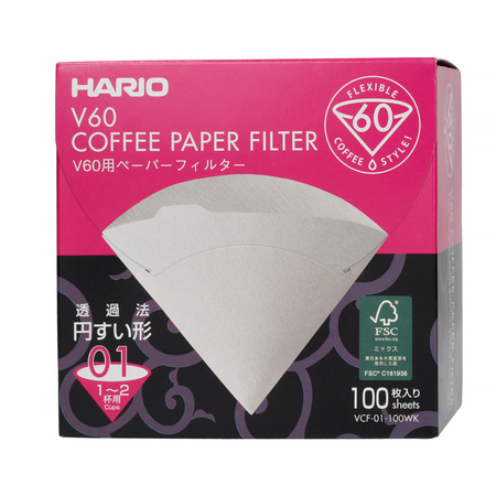 Hario VCF-01-100WK witte papieren filters V60-01 100 stuks