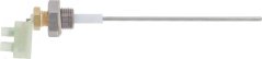 Waasserniveau-Sond Ø 1/4" M-140 mm, mat laanger dënner Metallspëtz, Gewandkierper an engem wäisse Plastikstecker.
