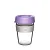 KeepCup coffee cup with a clear plastic body and purple lid.