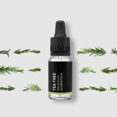 Glasflaska med 100% naturlig tea tree eterisk olja från Pěstík, certifierad från hållbart jordbruk, innehåll 10 ml.