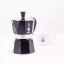 Cafetière moka Bialetti Moka Express pour 3 tasses en noir, adaptée pour le chauffage sur plaques vitrocéramiques.