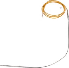 Temperatursensor mat enger dënner Metallnol an engem laange gielem Kabel mat ofisoléierte Enner