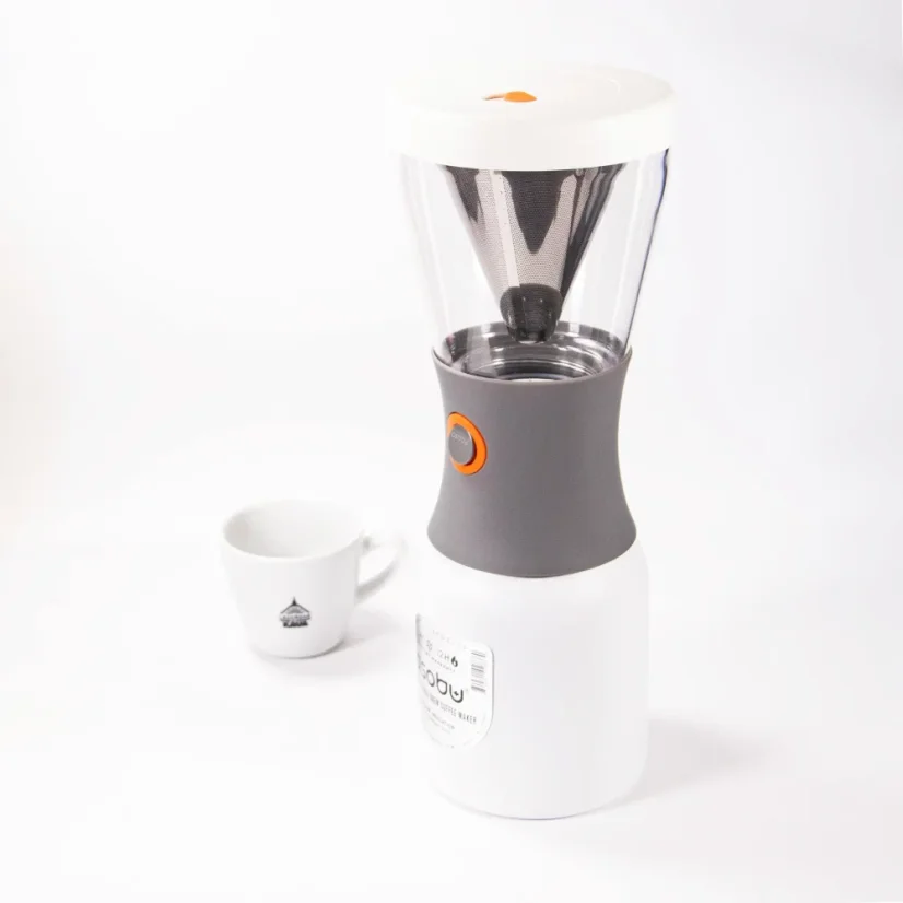 Front view of a white Asobu coffee maker for home cold brew preparation.