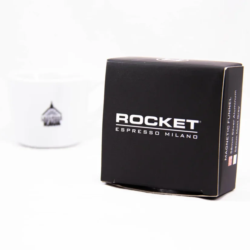 Doseur à remplissage argenté Rocket Espresso de diamètre 58,55 mm, fabriqué en aluminium.